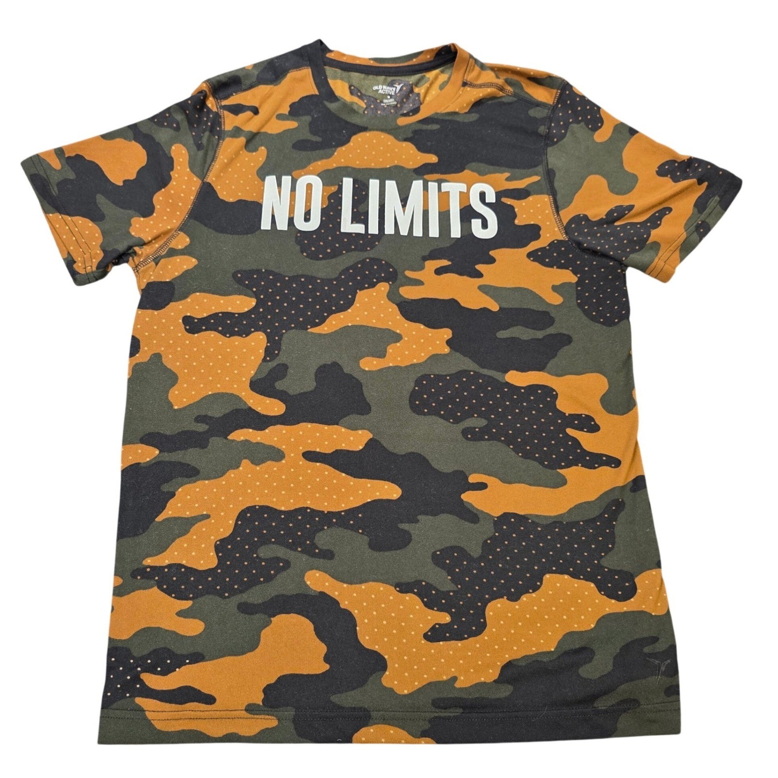 Old Navy Active Go-Dry Camo No Limits Graphic T-Shirt Men’s Size M Orange Green