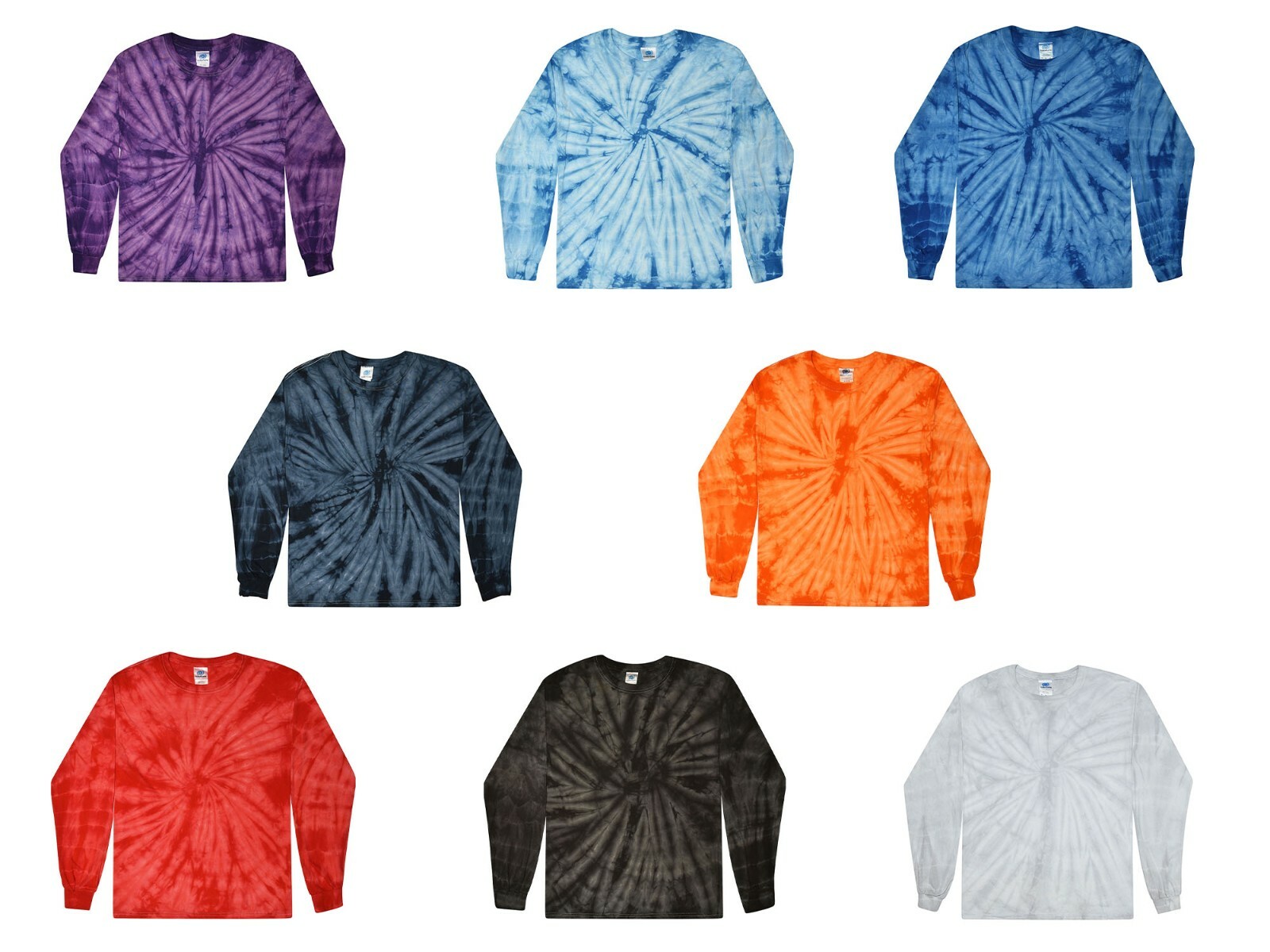 Tie Dye T-Shirts Long Sleeve Plain Colors Adult & Kids 100% Cotton Multi-Color gallery