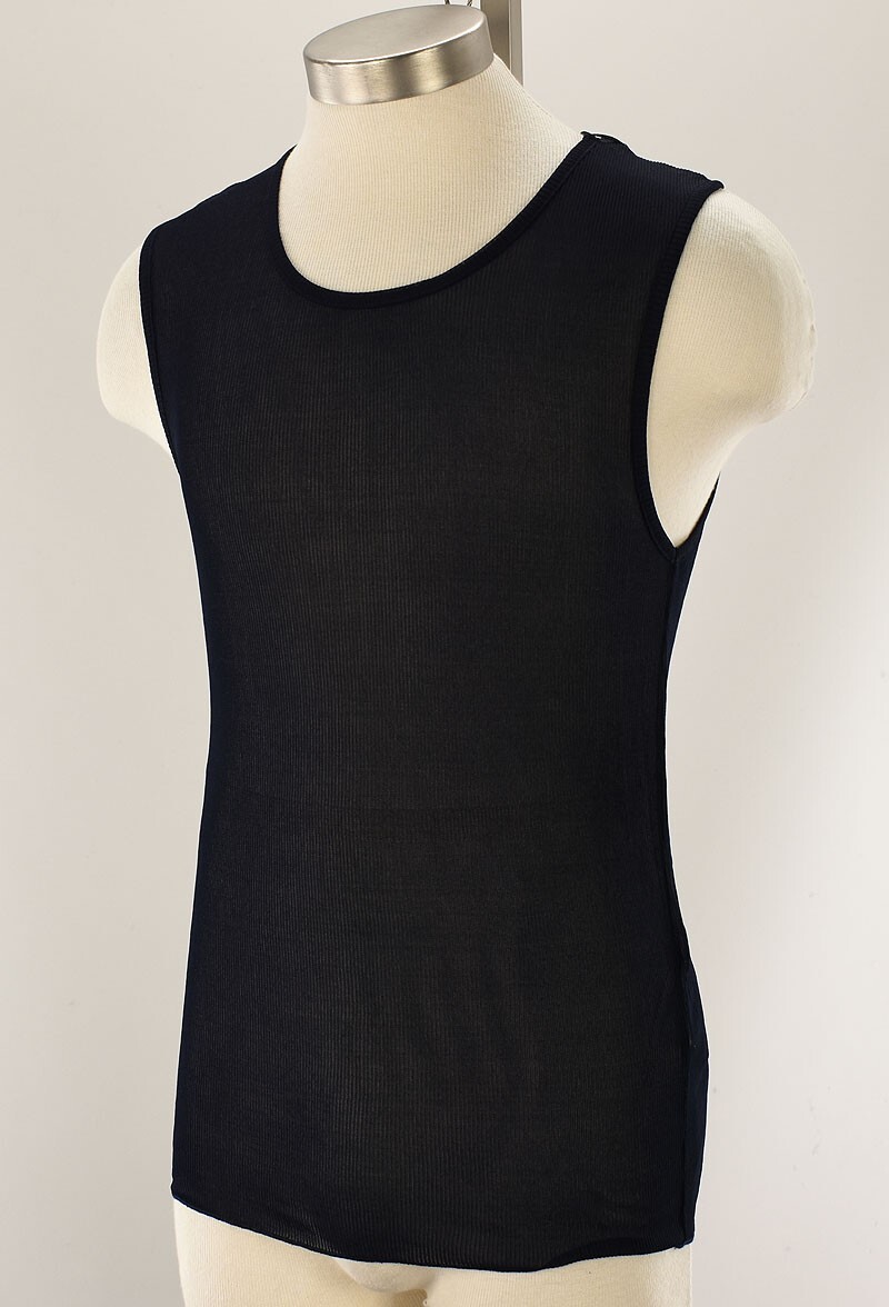 AMI ALEXANDRE MATTIUSSI Navy Semi Sheer Ribbed Sleeveless Tank Top LARGE NWT