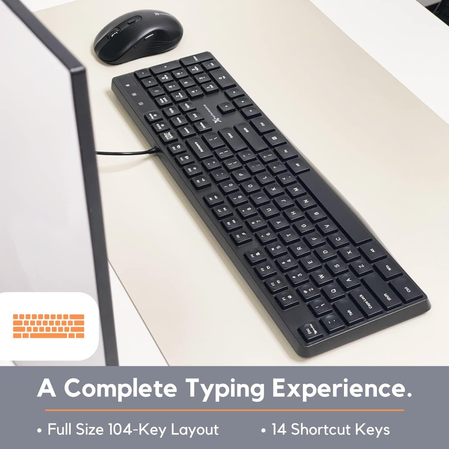 X9 Performance Wired Keyboard – Ultra Slim Full Size Ergonomic Computer Black