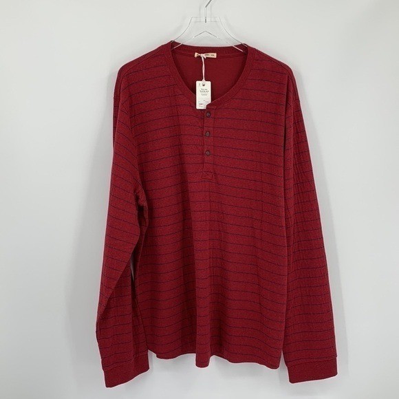 Marine Layer double knit henley stripe shirt wine navy blue rhubarb men new XXL gallery