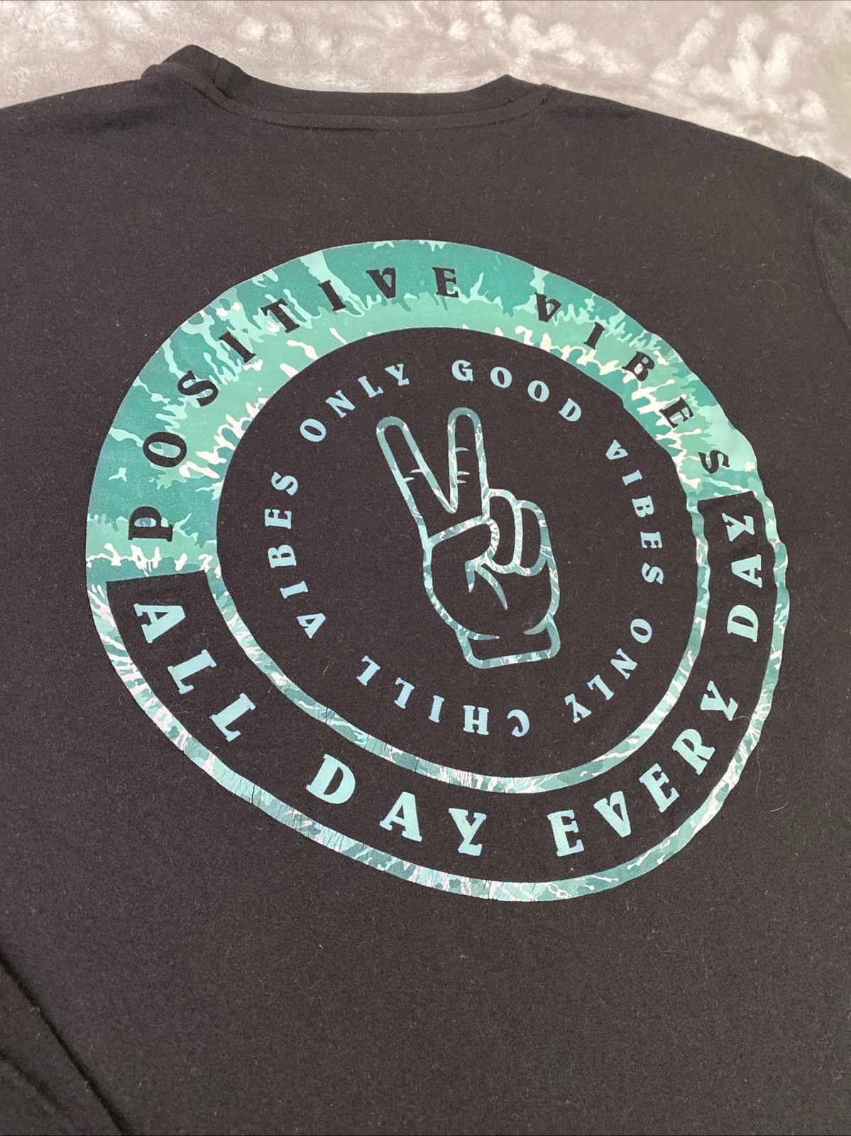 Vapor Apparel Long Sleeve Men Large Black Positive Vibes Only Graphic Peace Tee gallery