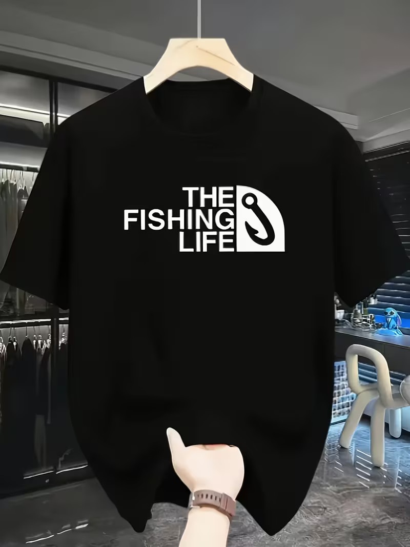 Mens Fish Hook Graphic T Shirt Vintage Style Casual Outdoor Short Sleeve Tee