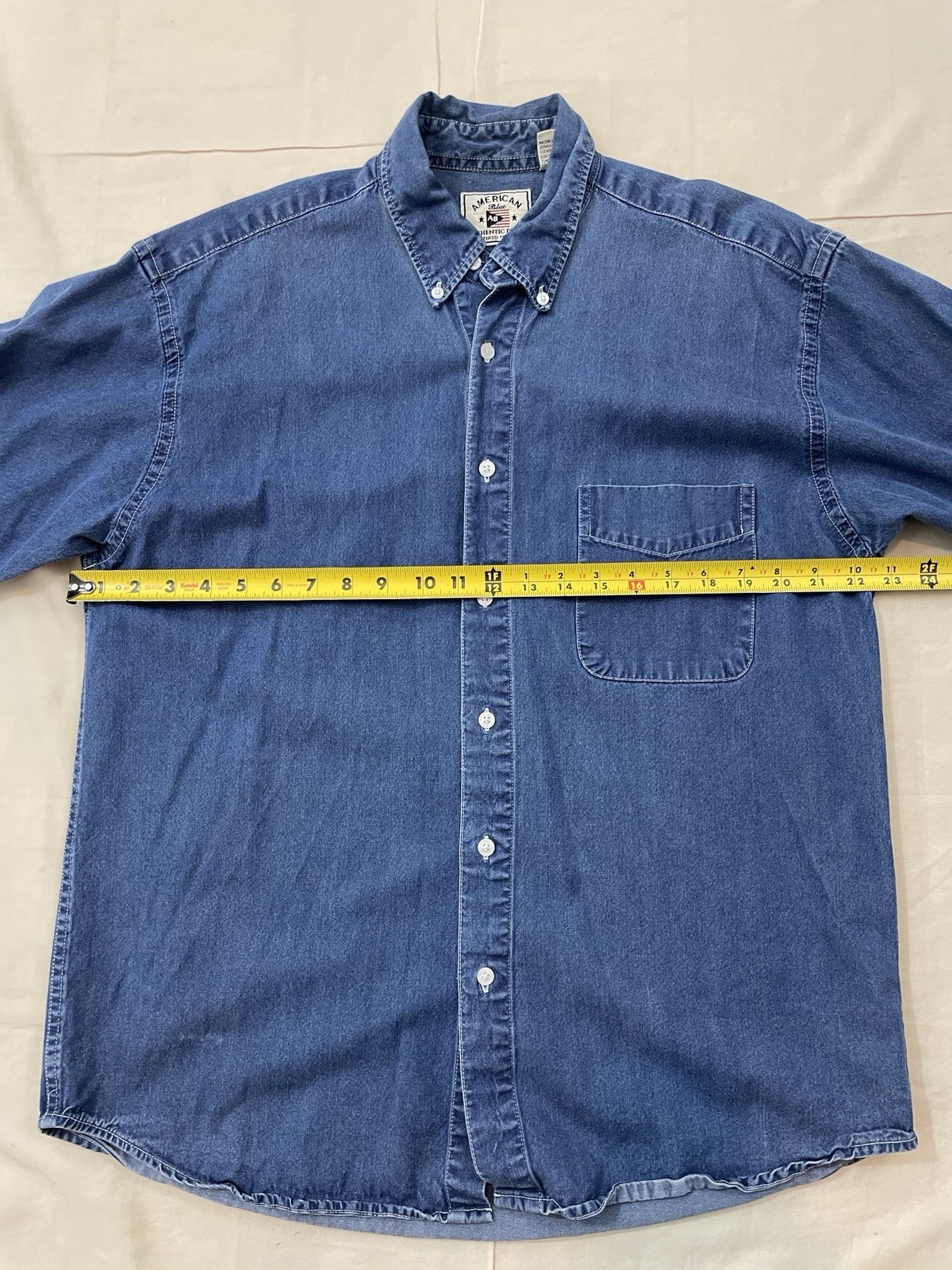 AB American Blue Mens L Blue Authentic Denim Cotton/Rayon SS Shirt gallery