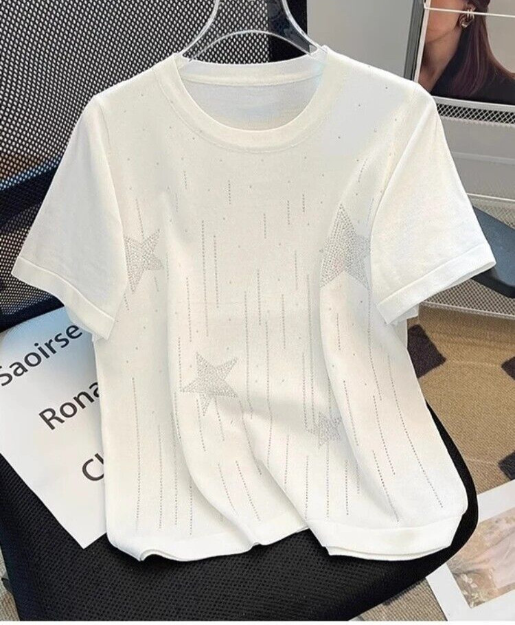 New Men Women Luxury Diamond Star Rhinestones Fashion T-Shirt High Quality gallery