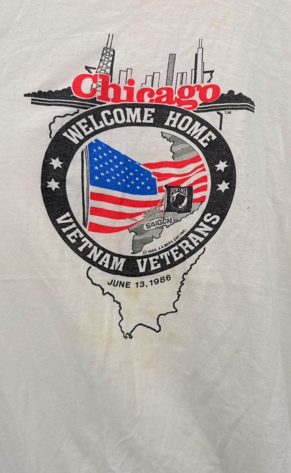 Vintage Screen Stars Vietnam War Chicago Welcome T-Shirt Sz L SEE MEASUREMENTS gallery
