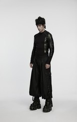 Punk Rave Men Black Gothic Cyberpunk Striped Long Sleeve T-Shirt Slim Fit Tops