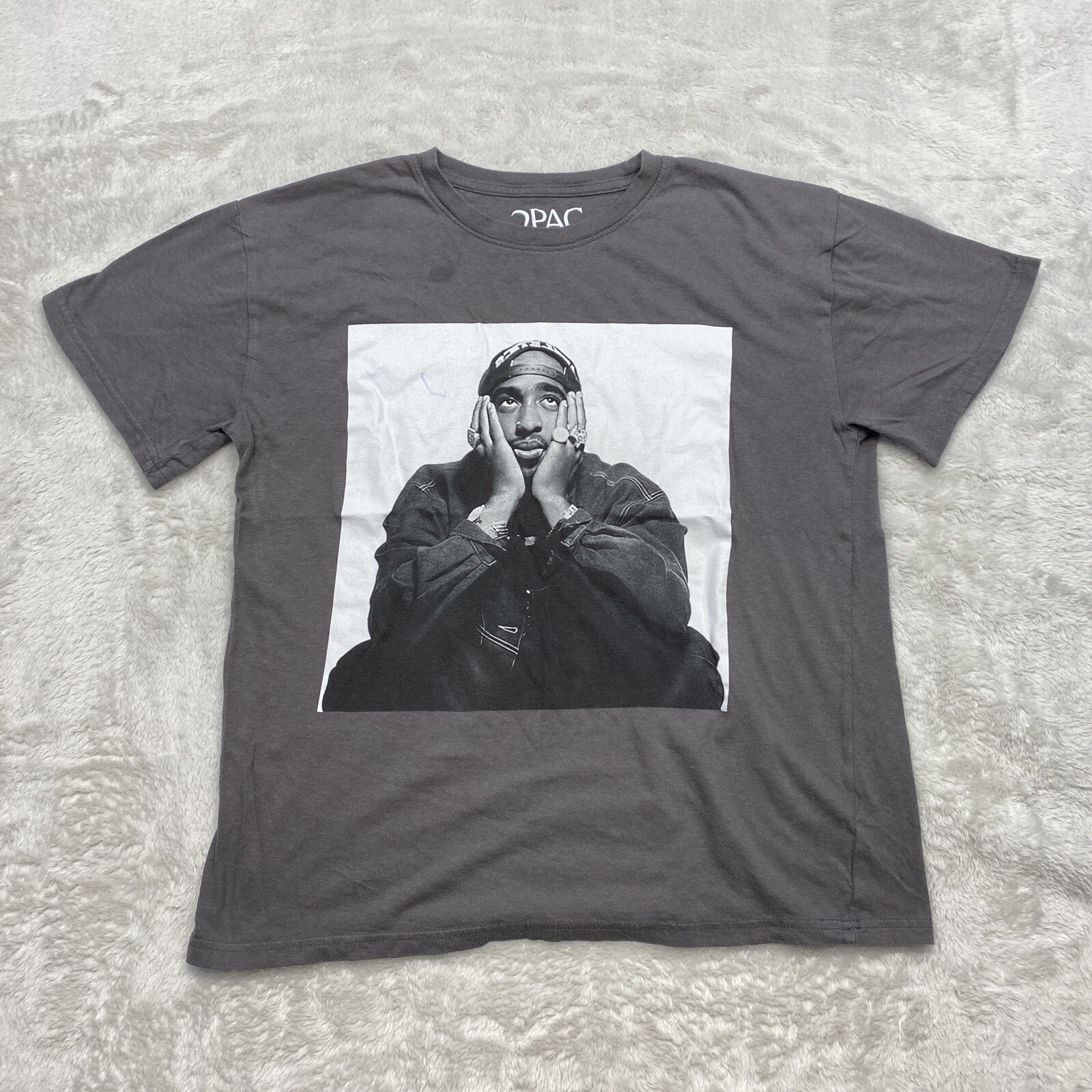 Tupac T Shirt Adult Large Gray Shirt Sleeve Distressed