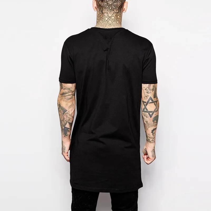 Mens Longline T-Shirt Cotton Hip Hop Extra Long Length White Tall Tee Top gallery