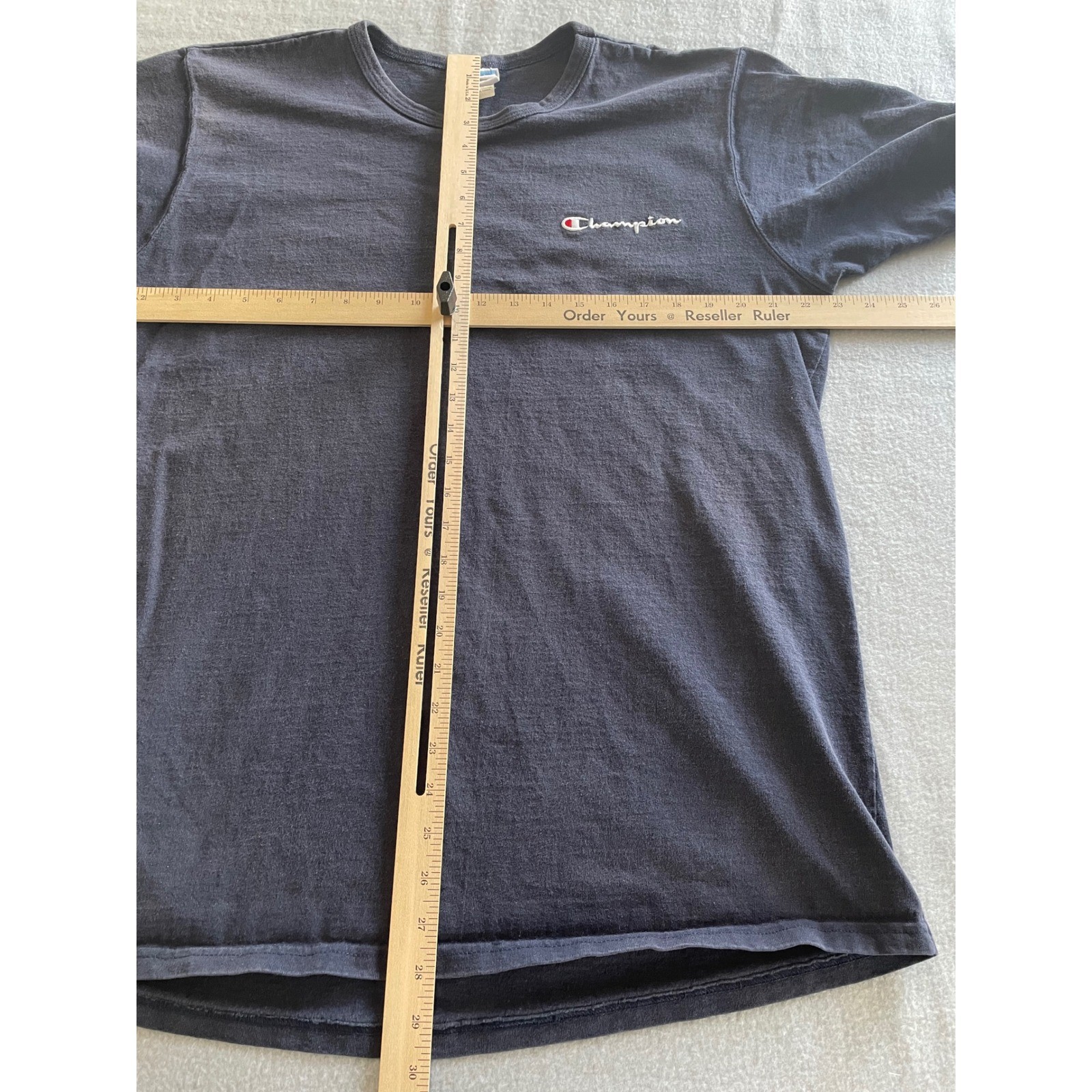 VTG Champion Mens XL Nvy Blue Shrt Sleeve Double*Embroidered Script Logo T-Shirt gallery
