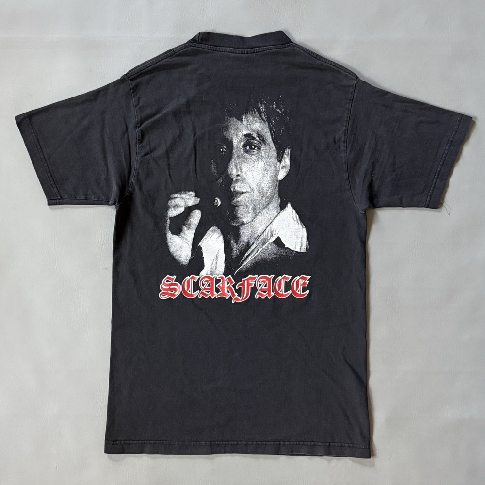 Vintage Scarface Old English Script T-Shirt Rare Size Medium Double Sided Black