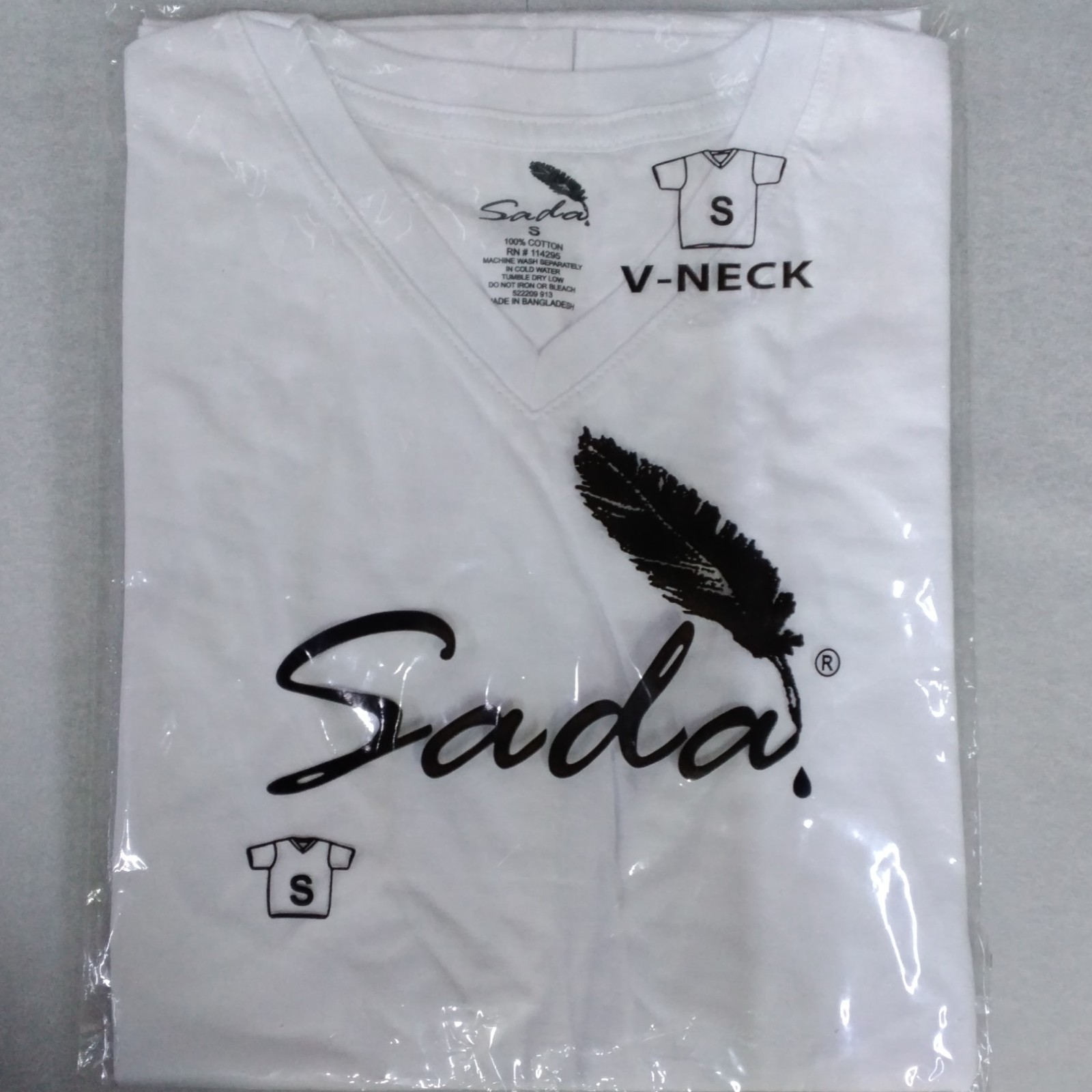 Sada Men's White S Cotton Knit V-Neck Short Sleeve T-Shirt gallery