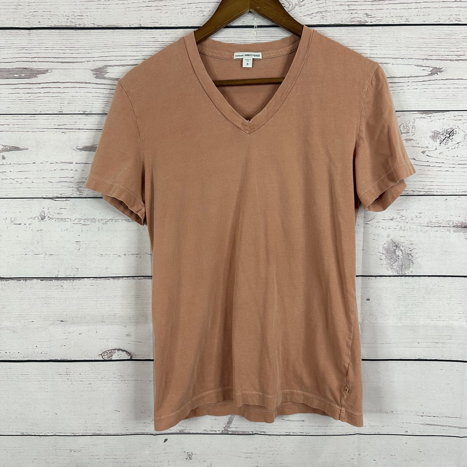 Standard James Perse Tee Shirt Mens XS Peach Distressed Vneck Basic Casual gallery