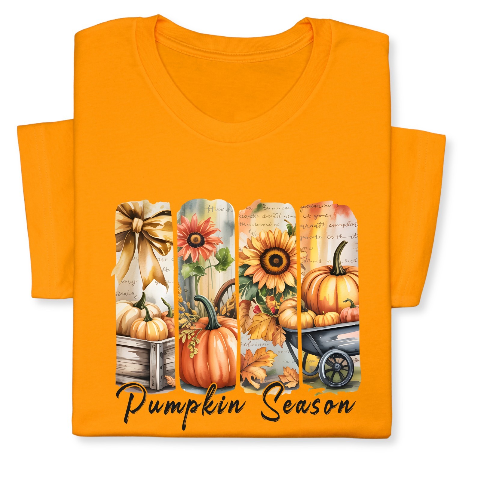 Pumpkin Season Print Shirt, Fall Tee with Sunflowers & Cart gallery