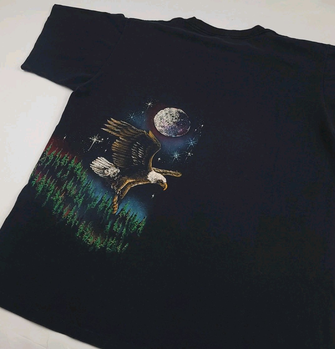 Vintage 90s Eagle Nature Scenic Art Wrap Around Print T Shirt Dallas USA Rare gallery