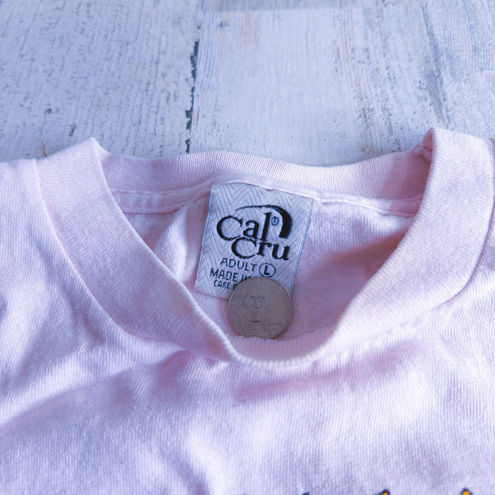 90s I Didnt Do It Funny Pink/White Tee Size Large Single Stitch 1994 Cal Cru USA gallery