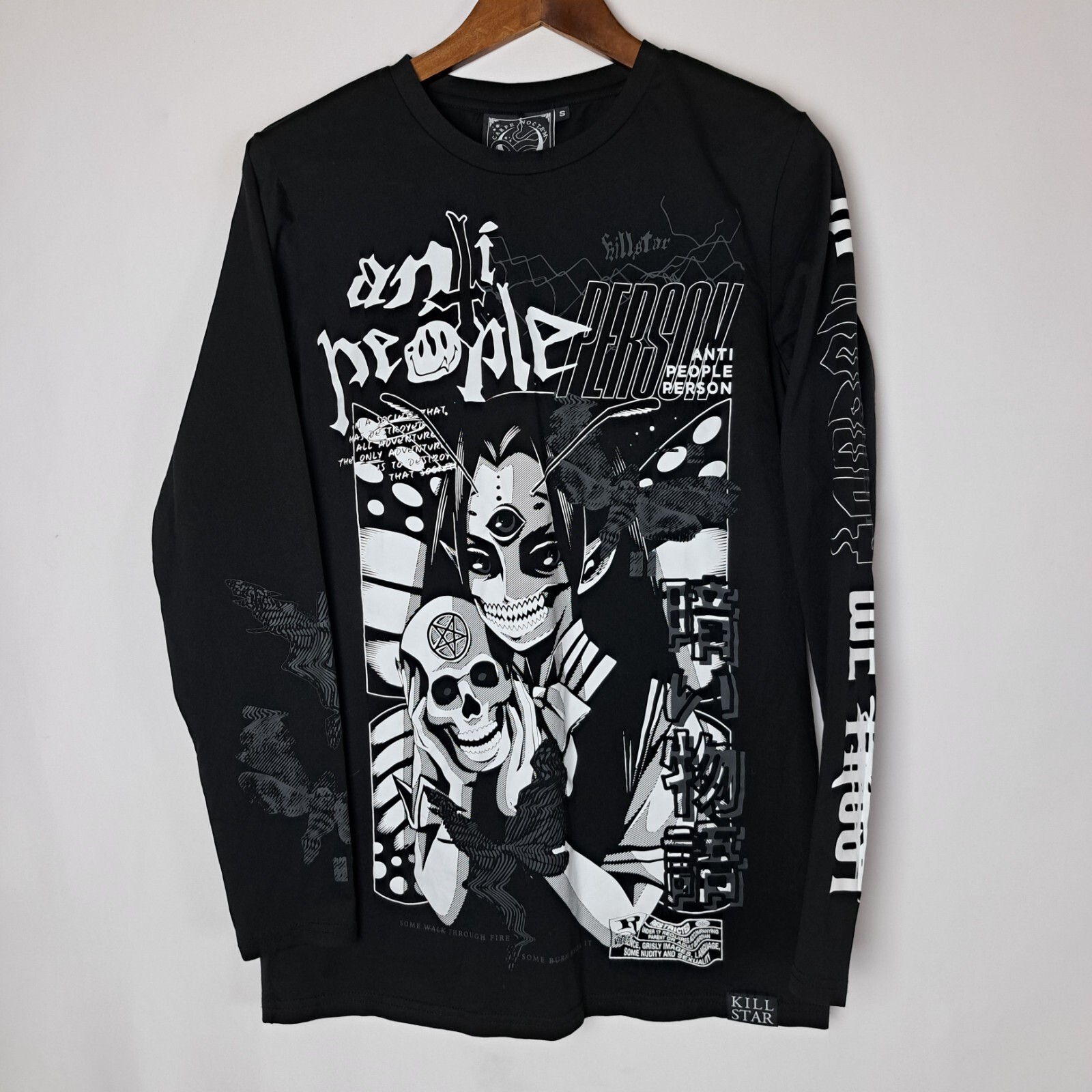 Killstar T-Shirt Mens Small Black Long Sleeve “ANTI PEOPLE PERSON” Skull