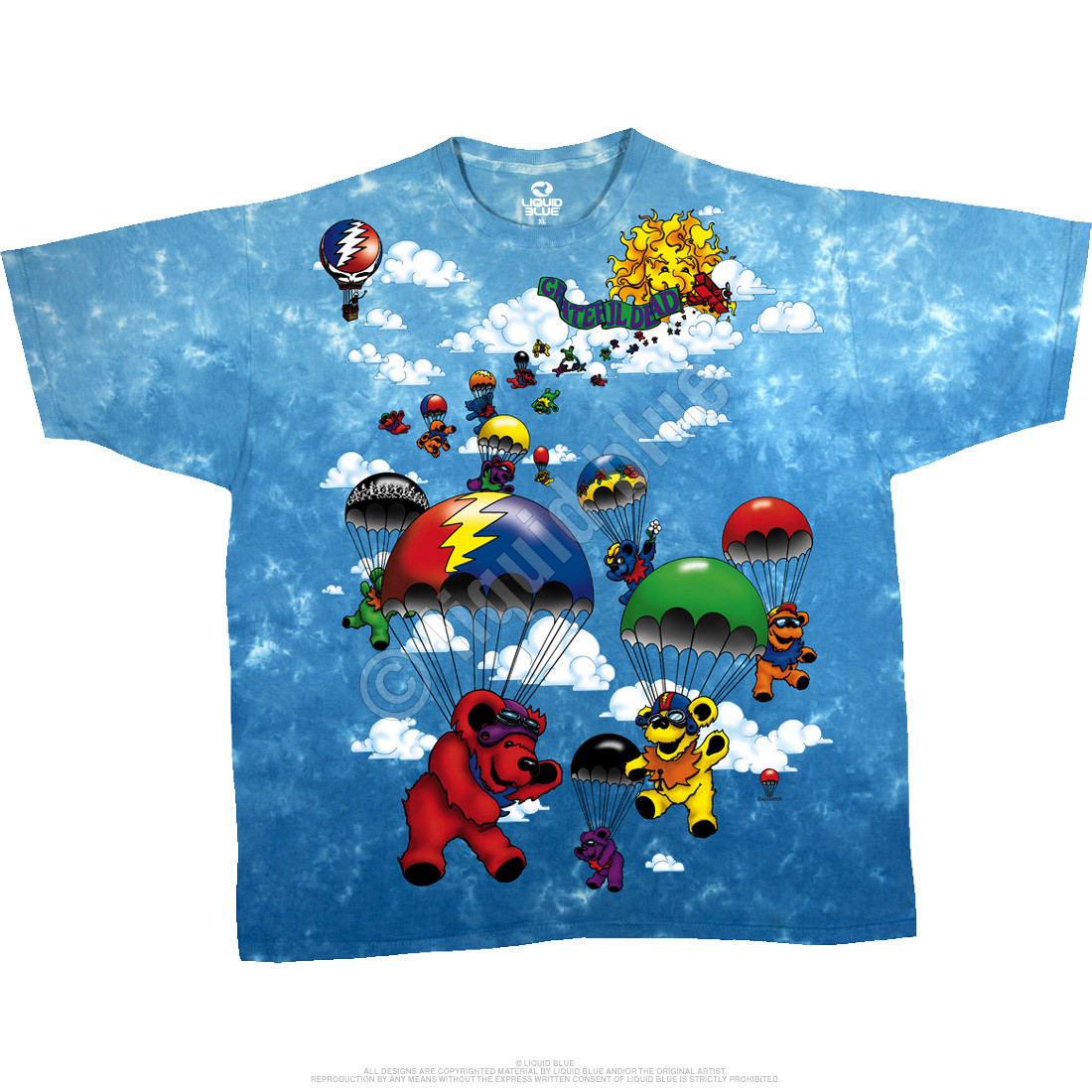 GRATEFUL DEAD-PARACHUTING BEARS-2 SIDED TIE DYE T-SHIRT S-M-L-XL-2X-3X-4X-5X-6X gallery