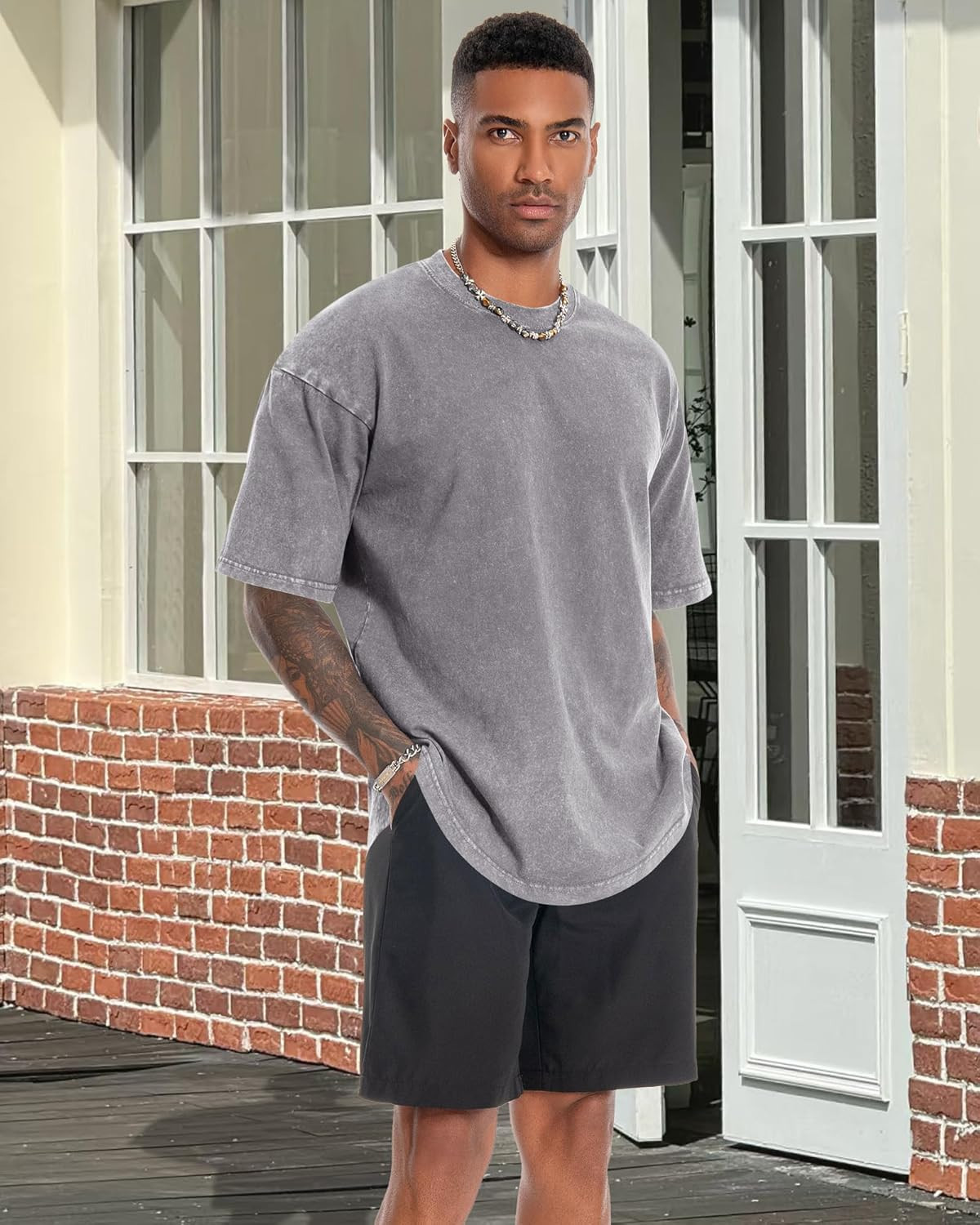 Oversized Tshirt for Men Short Sleeve Vintage Washed Cotton Basic Loose Tee 2026 gallery