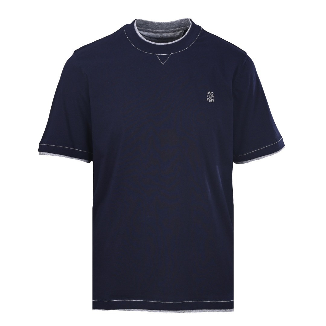 BRUNELLO CUCINELLI Embroidered Layered Short-Sleeve T-Shirt, Size M