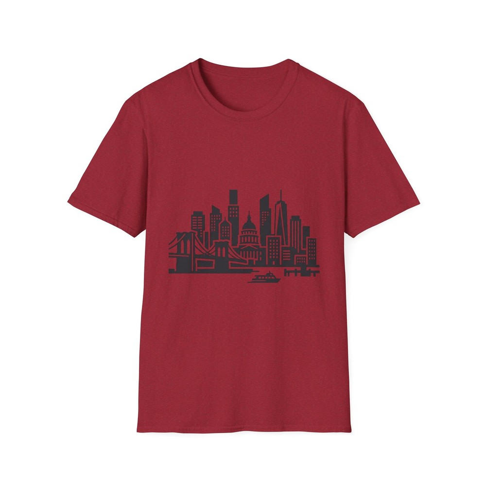 City Skyline Hem Print Crew Tee 100% Cotton Soft Lightweight Urban Graphic Top