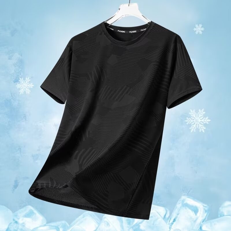 New Men's Polyester Fiber Plain Crew Neck Ice Silk Short Sleeves T-Shirt M-5XL gallery