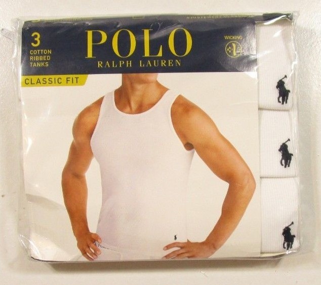 Polo Ralph Lauren Men’s Moisture Wicking Classic Fit White Ribbed Tank 3 Pack