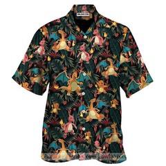 Chamander Evolution Pokemon Aloha Summer Beach Button Down Hawaiian Shirt