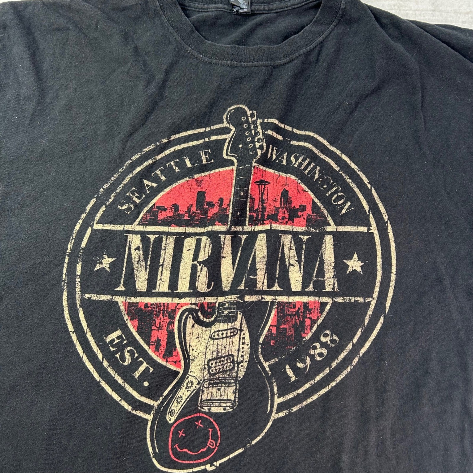 Mens Grunge Band Tee Nirvana Seattle Washington Black Graphic T-Shirt XL AAA gallery