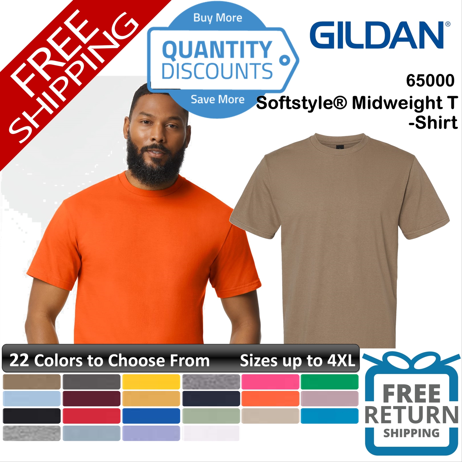 🔥 Gildan Men Softstyle Blends Short Sleeve Midweight T-shirt Up To 4XL 65000