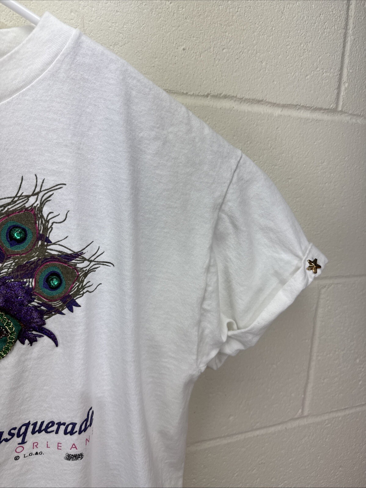 Vintage Premier Sportswear Large White Glitter Masquerade T Shirt New Orleans gallery