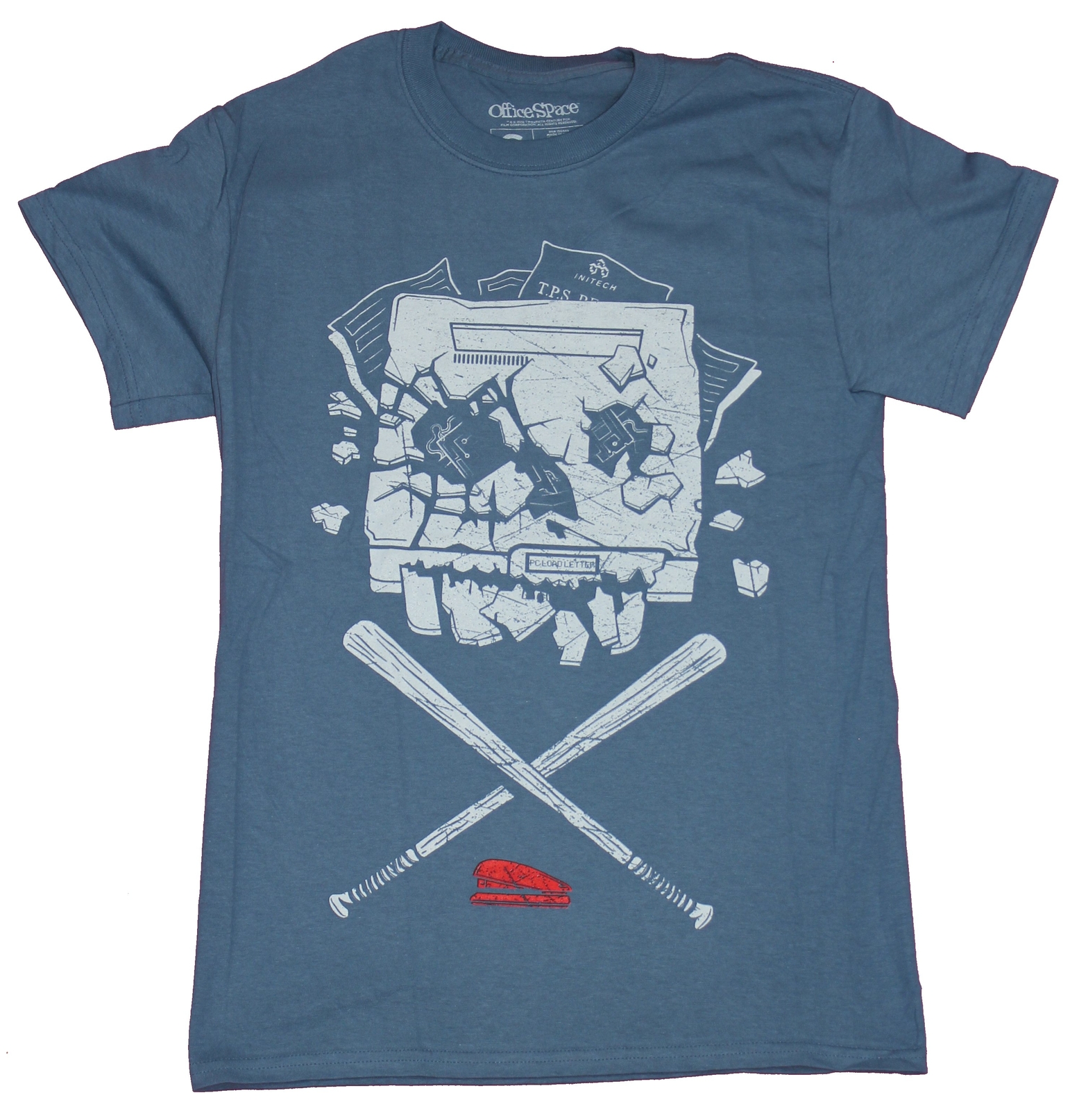 Office Space Mens T-Shirt- Crossed Bats Smashed Printer Pic