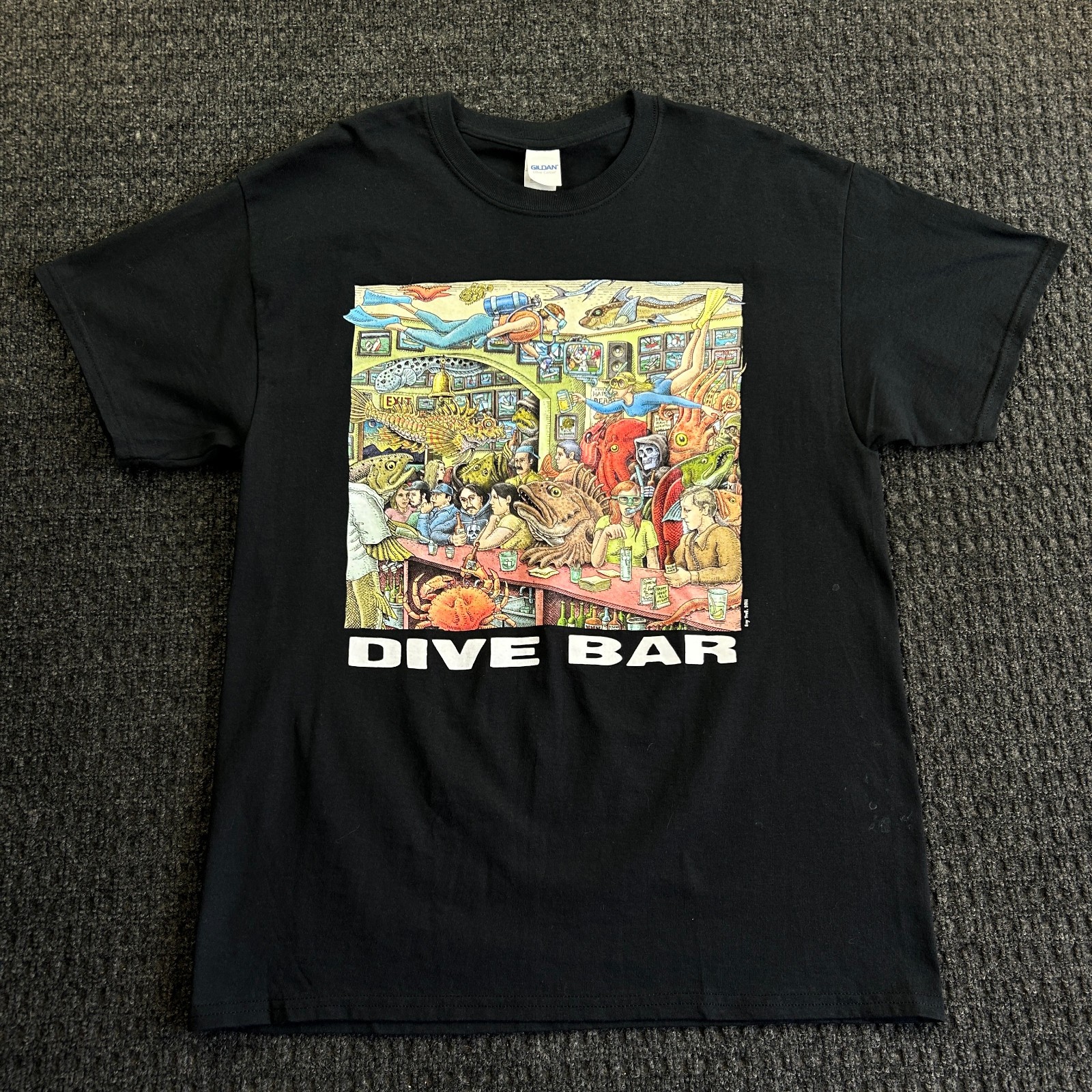 Ray Troll Dive Bar T Shirt Black L Art Fish Scuba Octopus Underwater Funny Humor