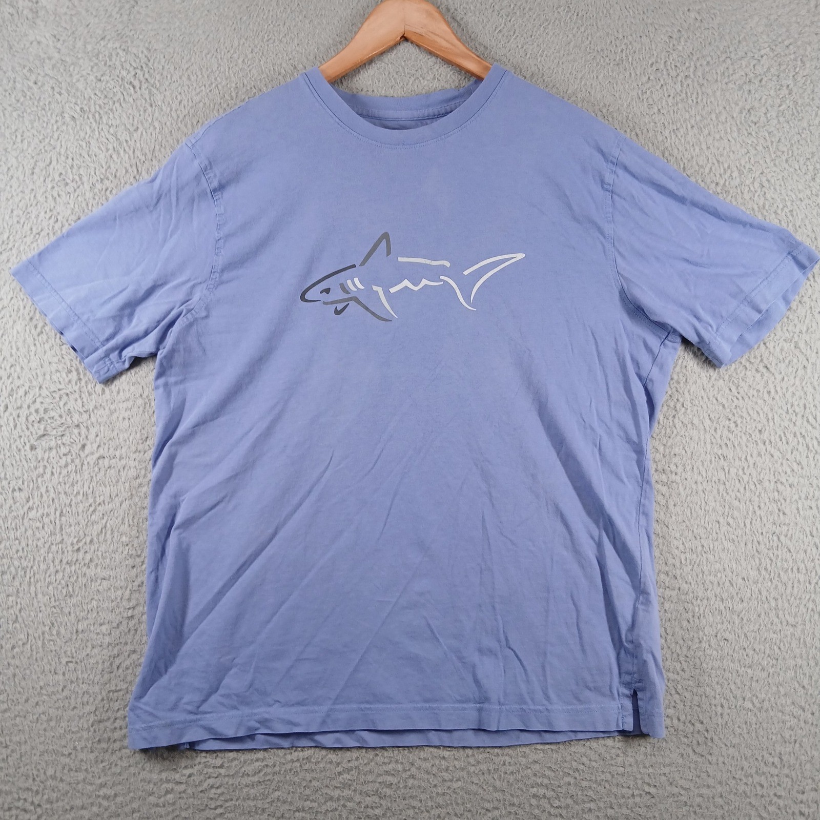 Greg Norman Short Sleeve Graphic Tee Shark Logo Cotton Shirt Size M Periwinkle gallery