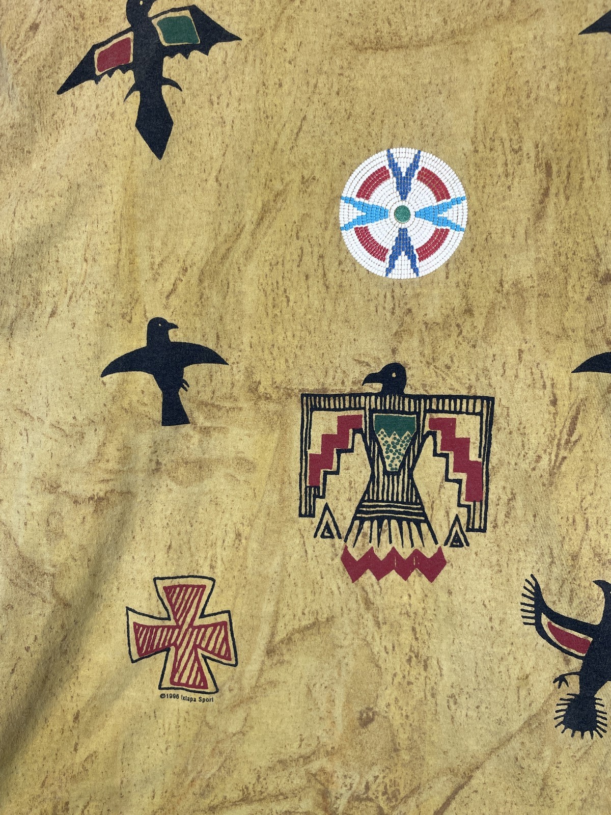 Vintage Factory Artwear Beaded Aztec Native American Totem Shirt Size Large gallery