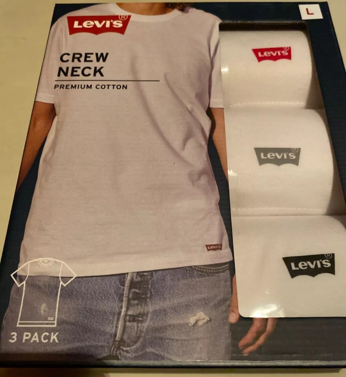 LEVI'S Men's White 3Pack Crew Neck White T Shirts Premium Cotton Choose Size gallery