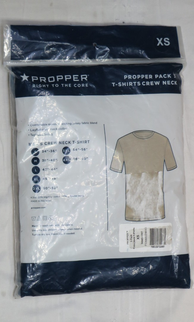 PROPPER T-SHIRTS 3 PACK XS DESERT SAND KHAKI CREW NECK TEE SHIRTS TAGLESS NEW gallery