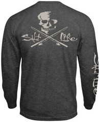Salt Life Men’s Skull & Poles Long-Sleeve T-Shirt Charcoal Gray Heather Small