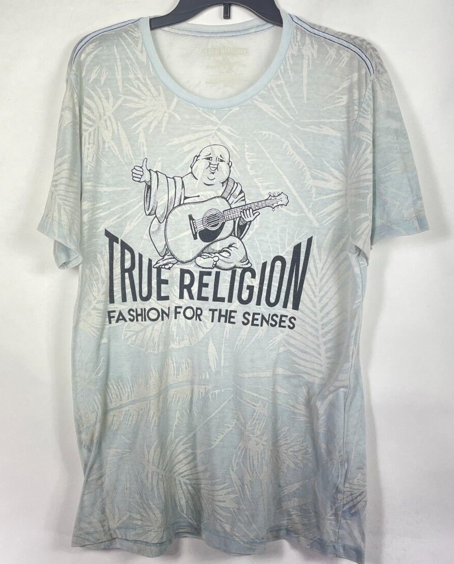 True Religion Mens T Shirt Crew Neck Short Sleeve Semi Sheer Leaf Print Size M. gallery