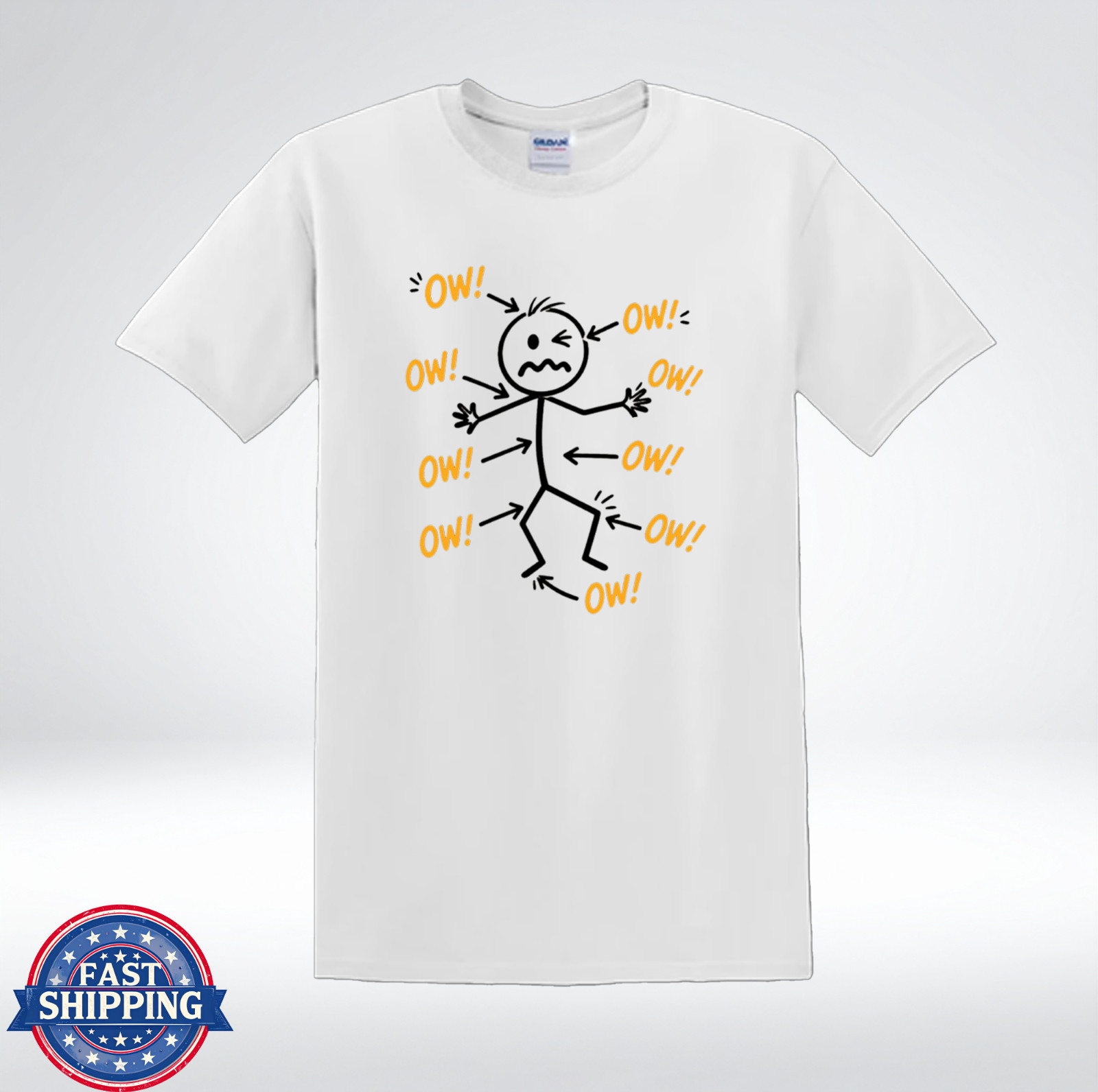 Funny OW Pain Stick Figure Shirt Body Ache Humor T-Shirt gallery