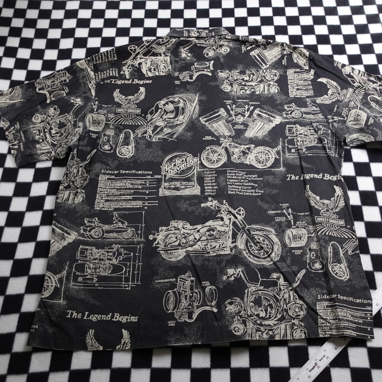 Vintage Harley Davison biker Hawaiian style all over print button up Shirt 2XL gallery