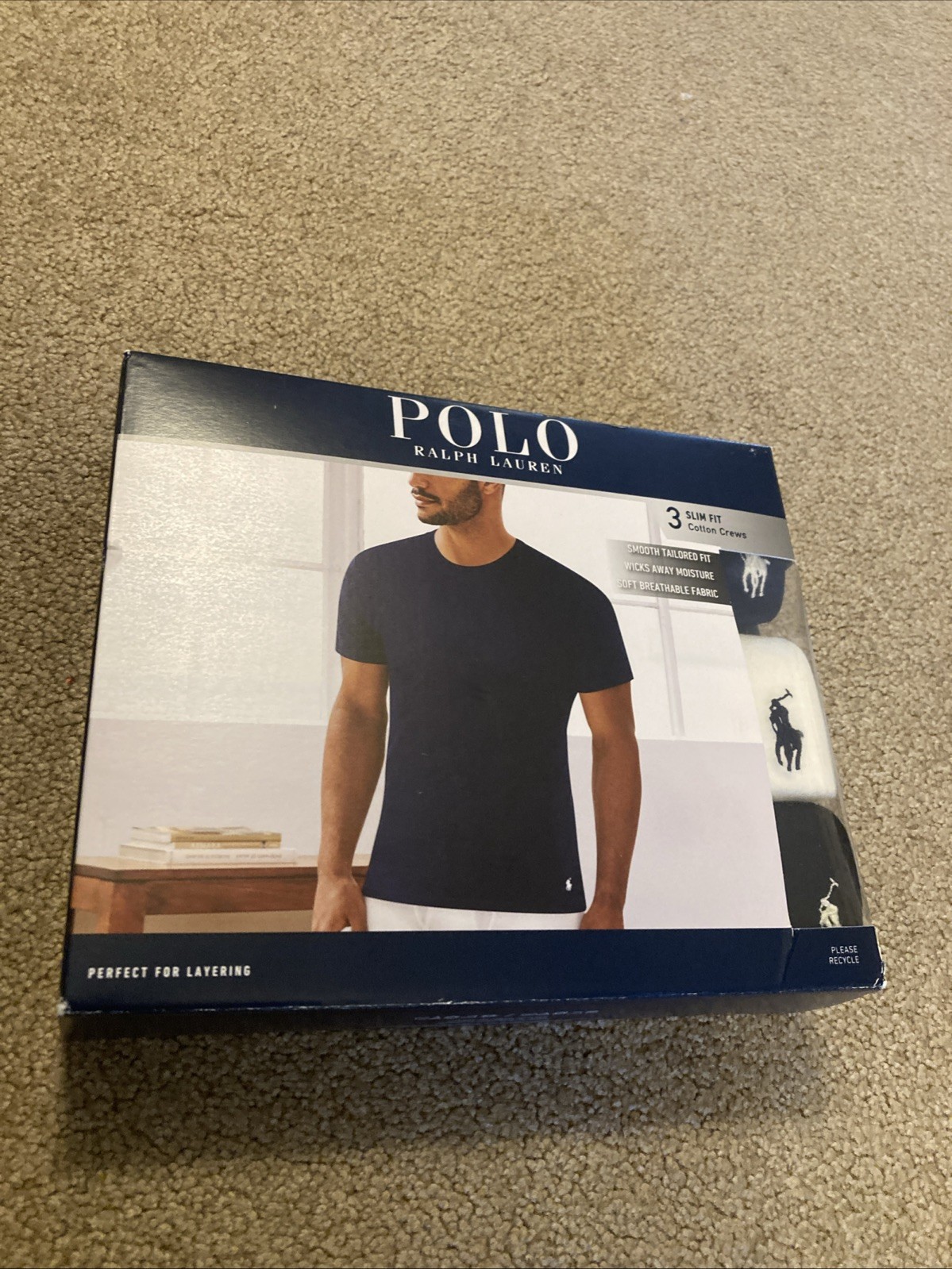 POLO RALPH LAUREN Men's Slim Fit Cotton Crew Nk Undershirt 3 Pack Sz XL BK WT NY gallery