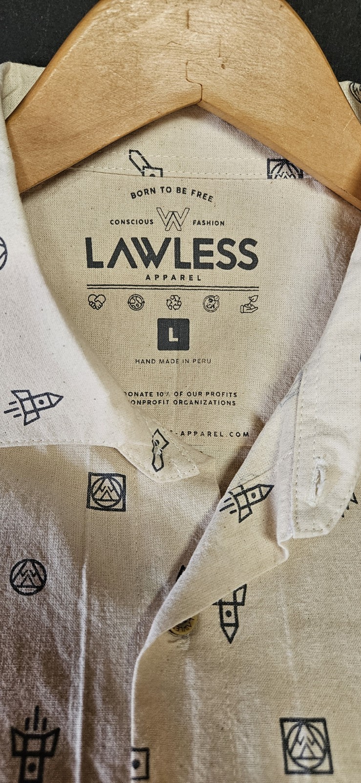 Lawless Apparel Raw Cotton Space Invaders AOP Handmade In Peru Mens S/S Sz L gallery