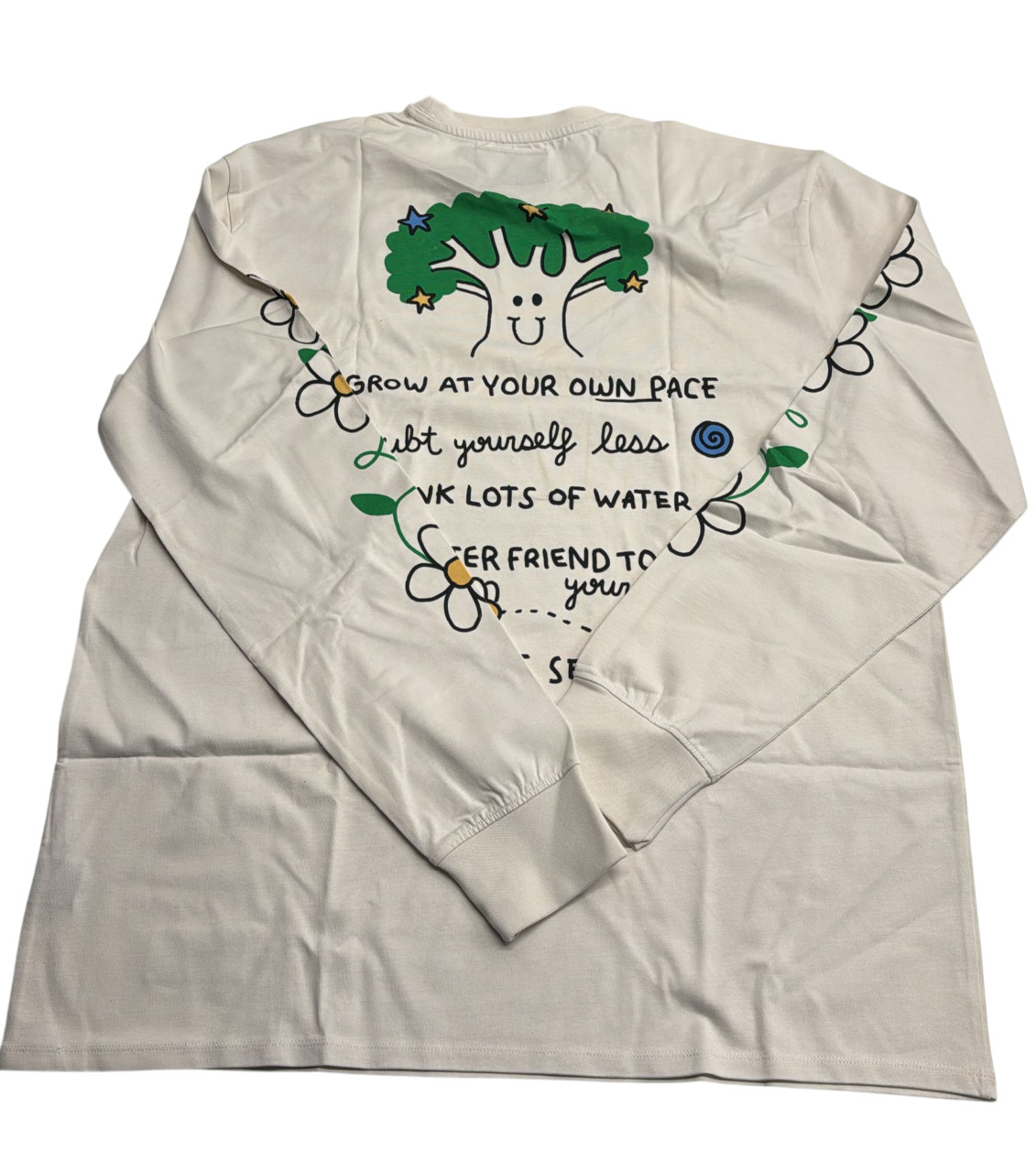 CHNGE Men's Respect Mental Health Crew Neck Cuff Long Sleeve T-Shirt, Cream, 3XL gallery