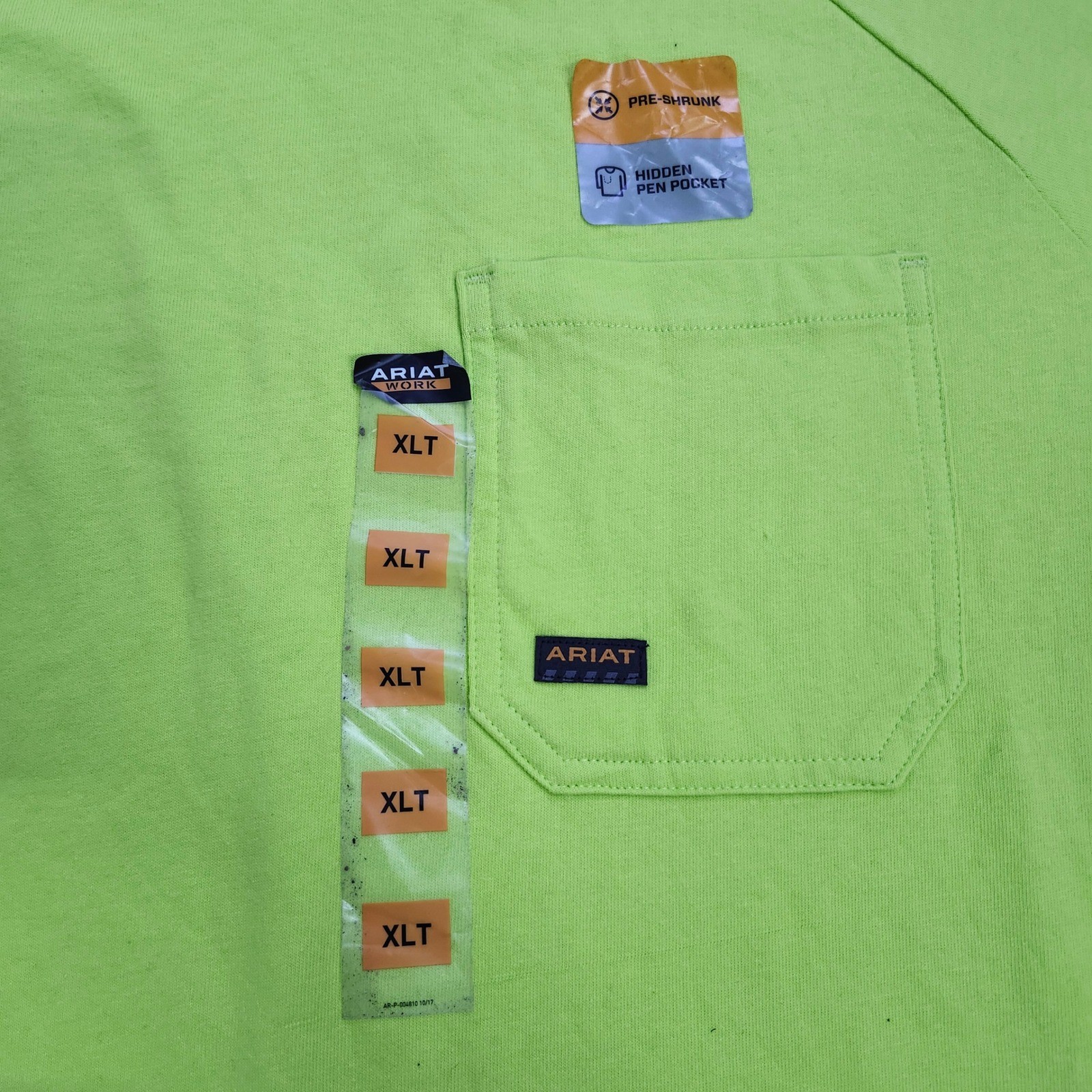 Ariat Rebar Mens XL Tall Hi-Vis Lime Green Pocket Work T-Shirt Short Sleeve NEW gallery