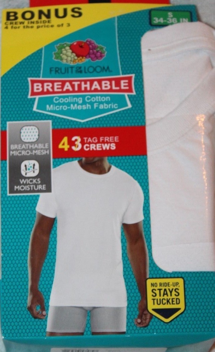 Fruit of the Loom Men's Tag Free Crews White Crew Shirt Small 34-36 in 4-Pk gallery