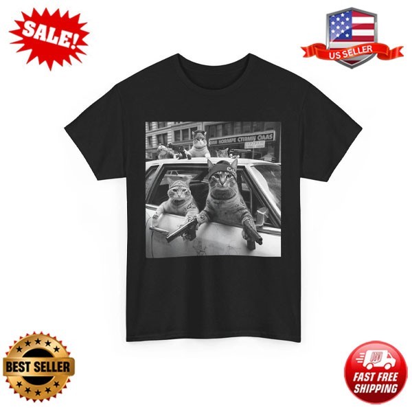 Gangster Cats Cat Meme Funny Graphic Tee Mens Womens Vintage Cotton T-Shirt