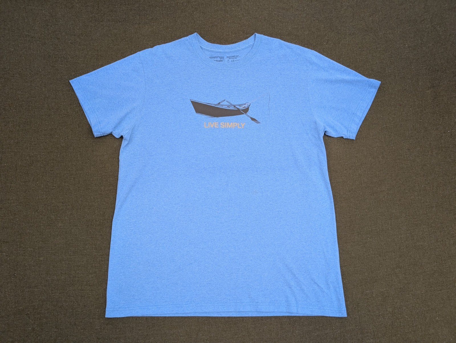 Patagonia Live Simply Drift Boat Responsibili Short Sleeve T-Shirt Baby Blue XXL