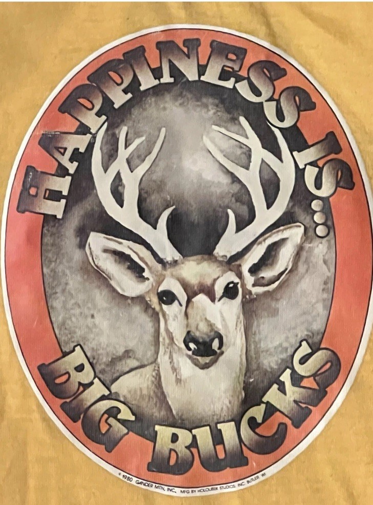 Vintage 80s Gander Mountain Happiness is Big Bucks Whitetail Deer T Shirt XL gallery