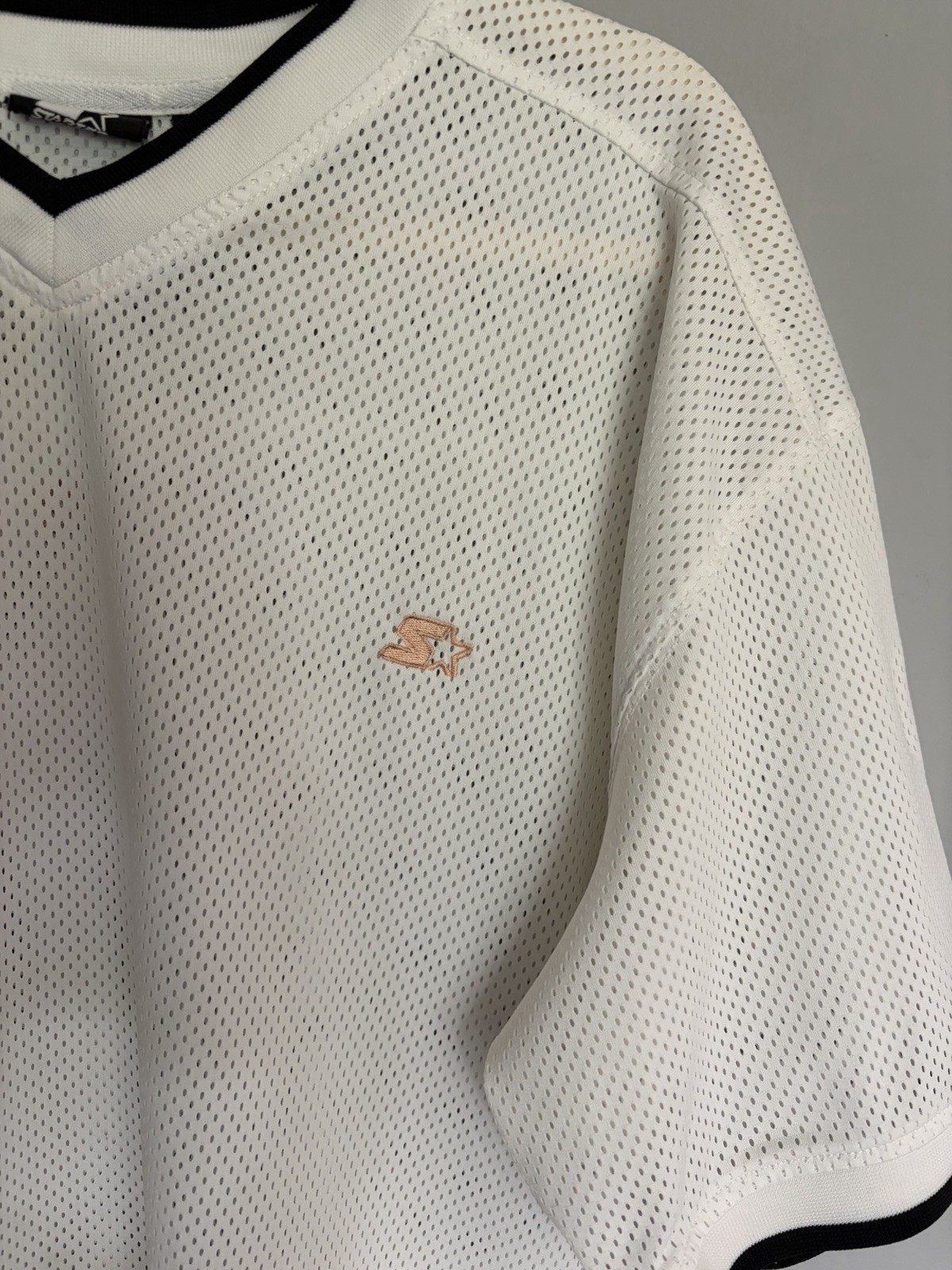 Starter Mesh Shirt Jersey Mens XL White V-Neck Embroidered Logo Athletic Vented gallery